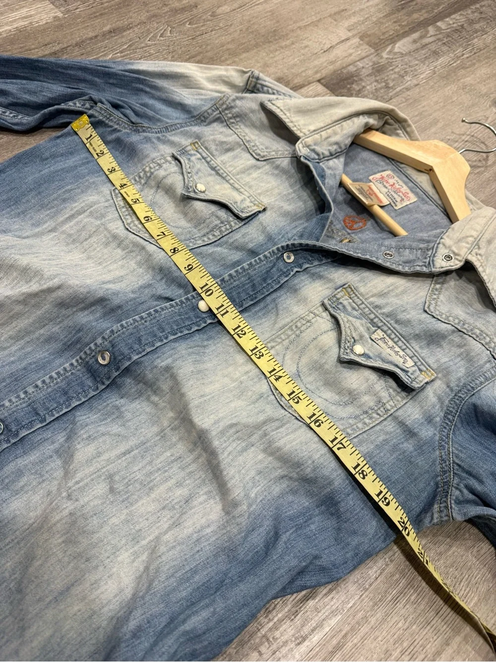 True Religion Rolling Bones Denim Chambray Button Down Long Sleeve Shirt - M